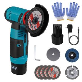 12V Cordless Mini Angle Grinder Hand Polishing Grinding Machine Cordless Cutter Grinding Tool With 7Pcs Disc 2Pcs 1100mAh Batteries And Charger H (Option: Green)