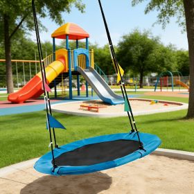 Flying Saucer Swing, 33"-63" Adjustable Height Tree Swing with 4 Detachable Flags, Playground Swing (Color: Blue)