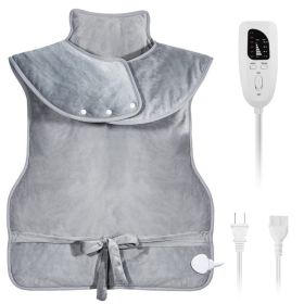 1Pc 36.6x22in Electric Heating Wrap For Neck Shoulder Fast Heating Pad Mat Heated Neck Wrap For Back Pain Relief With 6 Temperature Settings 4 Ti (Option: Grey)